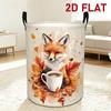 1pc, 2D Flat Laundry Basket, Foldable Dirty Clothes Basket with Autumn Maple Leaf and Fox Patterns, Large Capacity Household Storage Laundry Box, Laun
