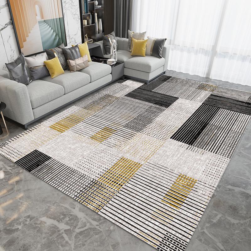 Bohemian Style Living Room Carpet Geometric Stripe Decorative Non-slip Sofa Rug Personality Bedroom Bedside Mat Multiple Sizes