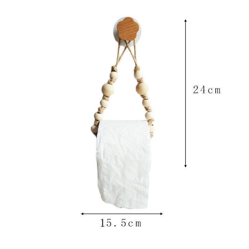 Hand-Woven Toilet Paper Holder with Hemu Beads and Hemp Rope, No-Punch Installation