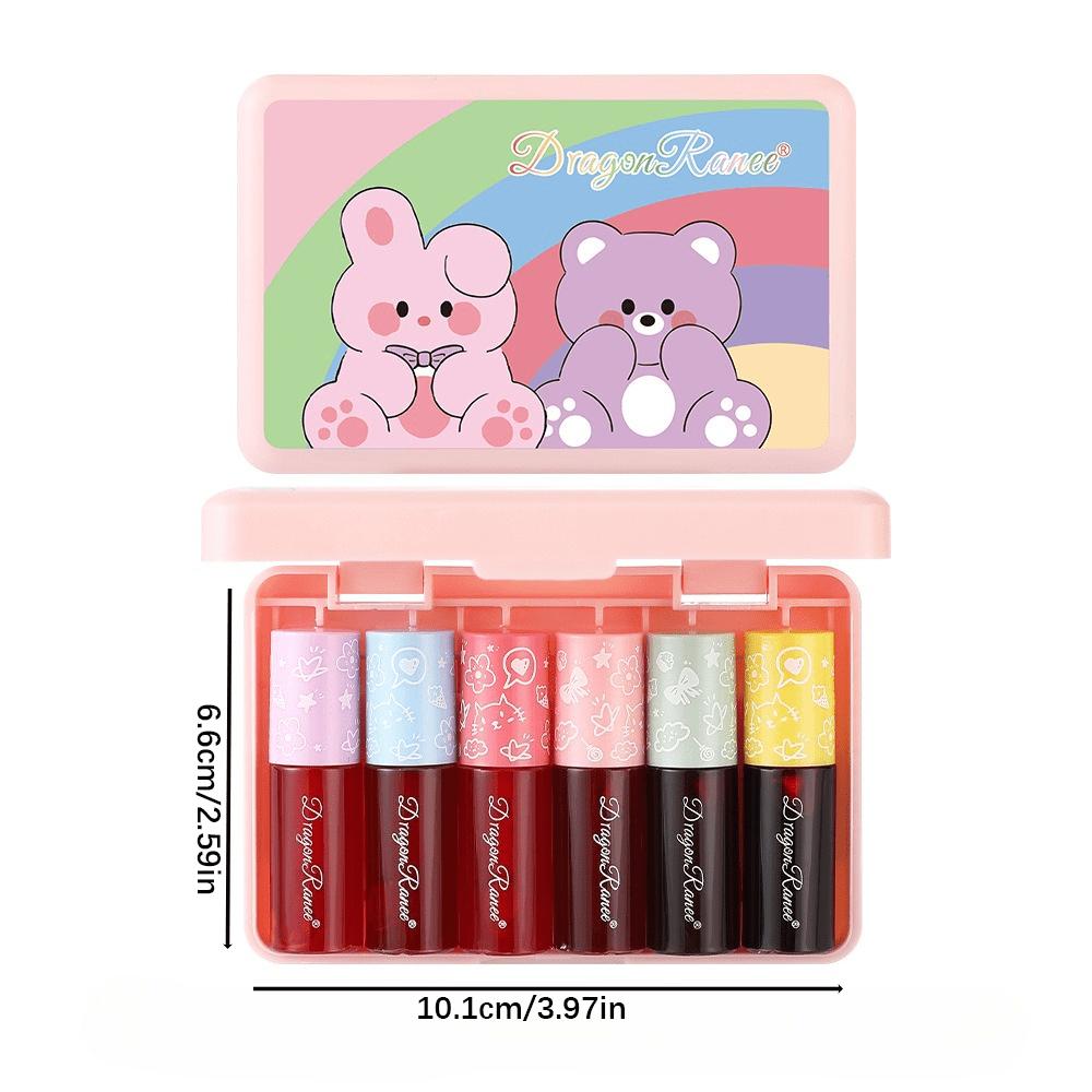 

6-Piece Set Hydrating Lip Gloss with Shine Long-Lasting Color Cartoon Case 6 Lipstick Kit 3.5g*6pcs