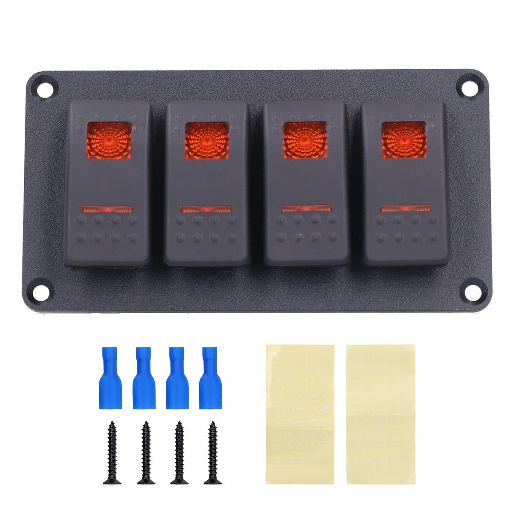 4 Gang Rocker Switch Panel LED Backlight 5‑Pin Overheat Protection for 12V 24V Vehicle Marine Yacht BoatOrange Light