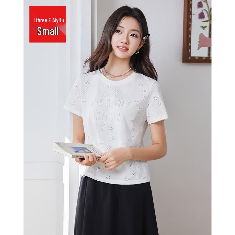 IEF Petite Hollow-out Floral Short Sleeve T-shirt L