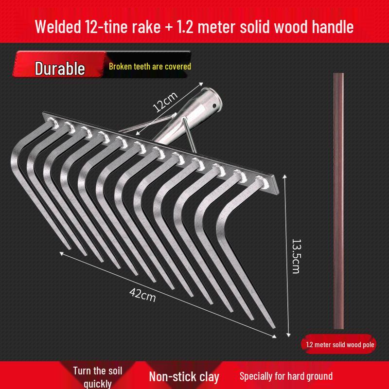 Nine-Tooth Manganese Steel Rake: Soil Loosening, Grass Raking, Weeding, and Hoeflatting Agricultural Tool.