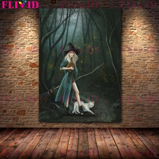 

Зеленая ведьма и ведьма, которая занимается колдовством, настенная живопись, холст, картина, лесная ведьма, постеры и печать 21cm×30cm NoFrame