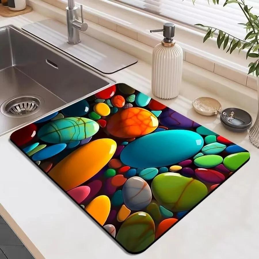 

Stone Design Super Absorbent Kitchen Mat Drying Quick Dry Drain Pad Tableware Mat Dinnerware Coffee Placemat Decoration (as the picture,30x40cm)
