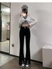 Women's High Waist Black Flare Jeans - Spring/Autumn 2025 Collection, Slimming Floor-Length with Small Size Option.