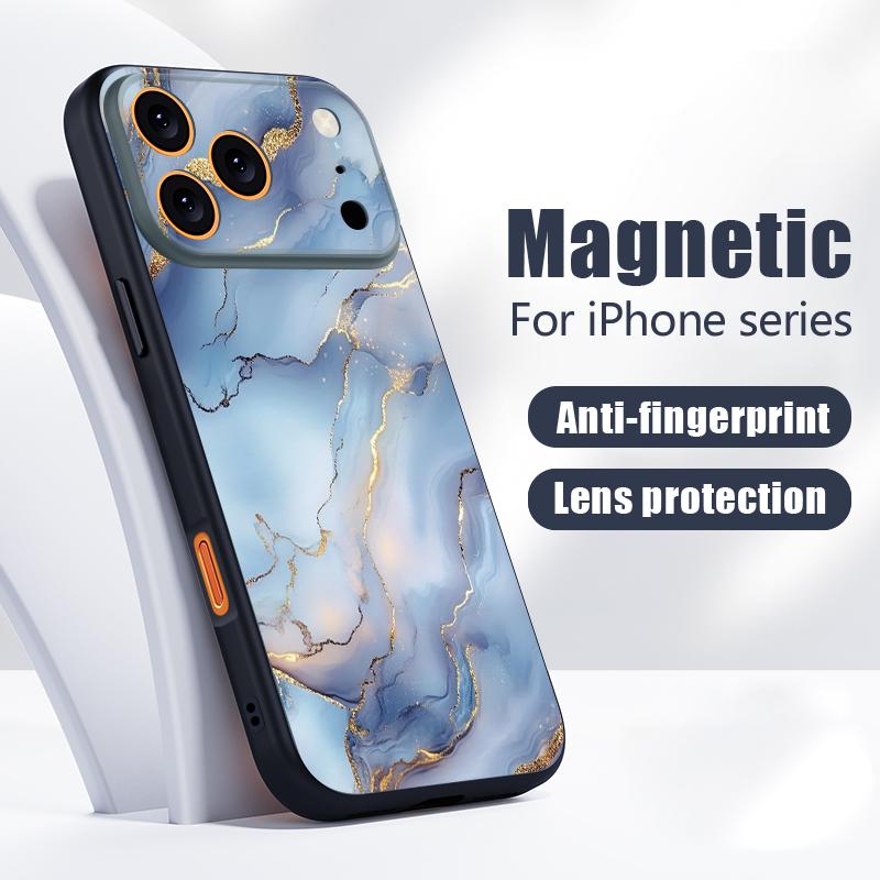 Golden Marble Pattern Case For iPhone 17 Pro Max Magnetic For Magsafe Hybrid Slim Matte Cover For iPhone 16 15 14 13 Pro Max
