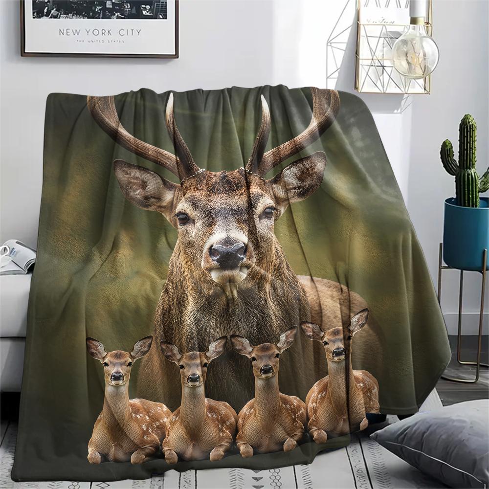 1Pc Deer Peacock Print Flannel Blanket, High Quality Comfortable for All Seasons, Home Decor, Warmth and Comfort, Perfect for Gifts