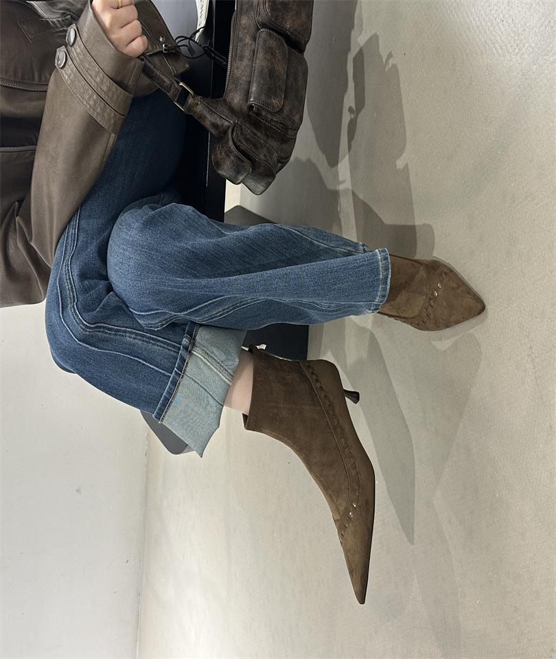 

Foreign trade new European and American fan round head punk short boots foreign trade new high heel independent station Asia 39