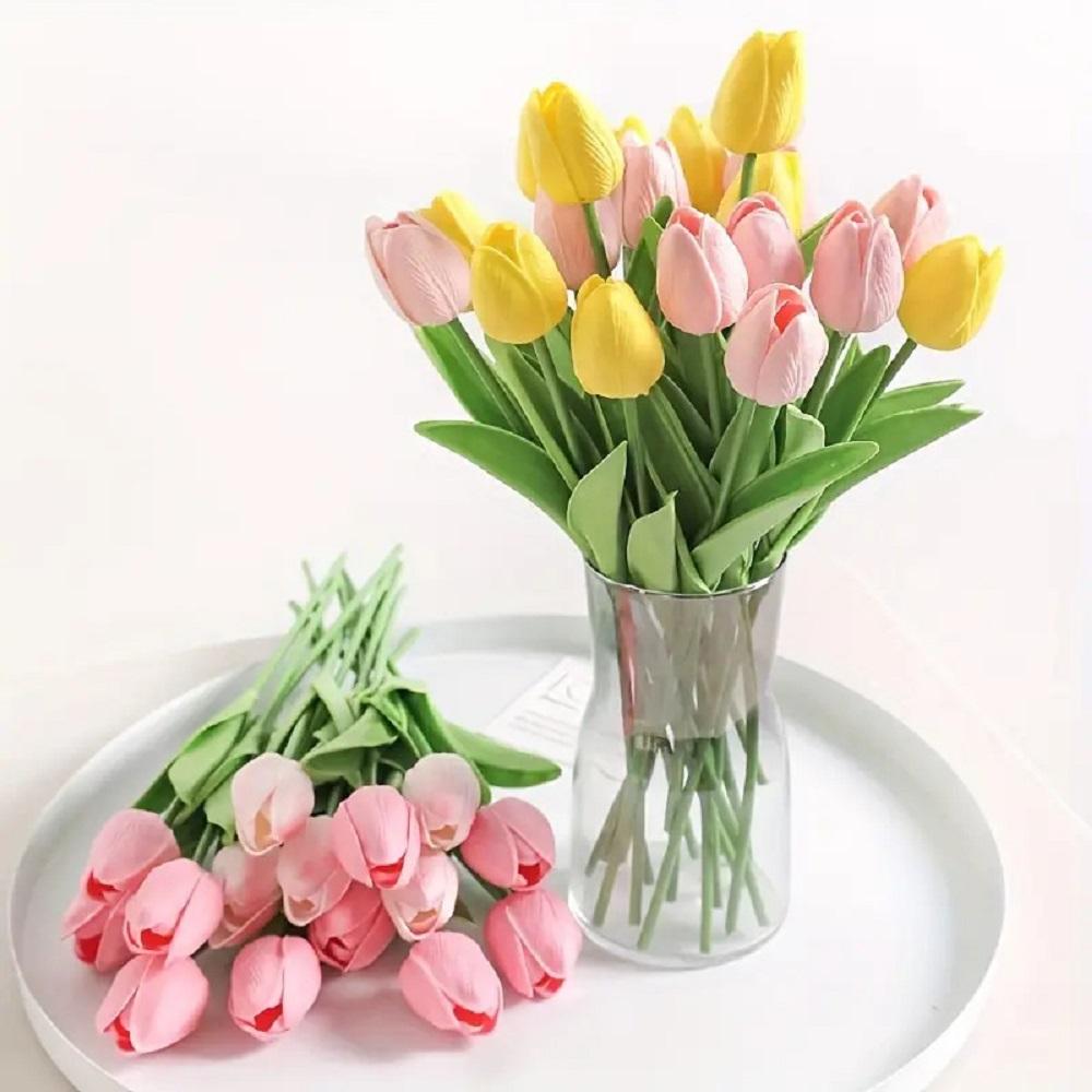 10PCS Artificial Tulips Flower Realistic Touch Tulip Flowers Fake Tulips Flowers for Home Table Vase Decor Wedding DIY Bouquet