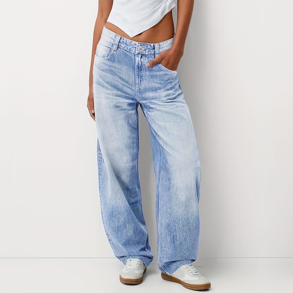 Jeans da Donna alla Moda con Tasche Colorate Casual Versatili a Gamba Dritta
