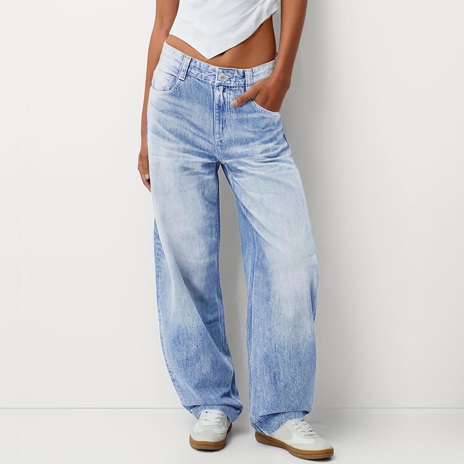 

Women s Fashionable Color Pocket Casual Versatile Straight Leg Jeans XL