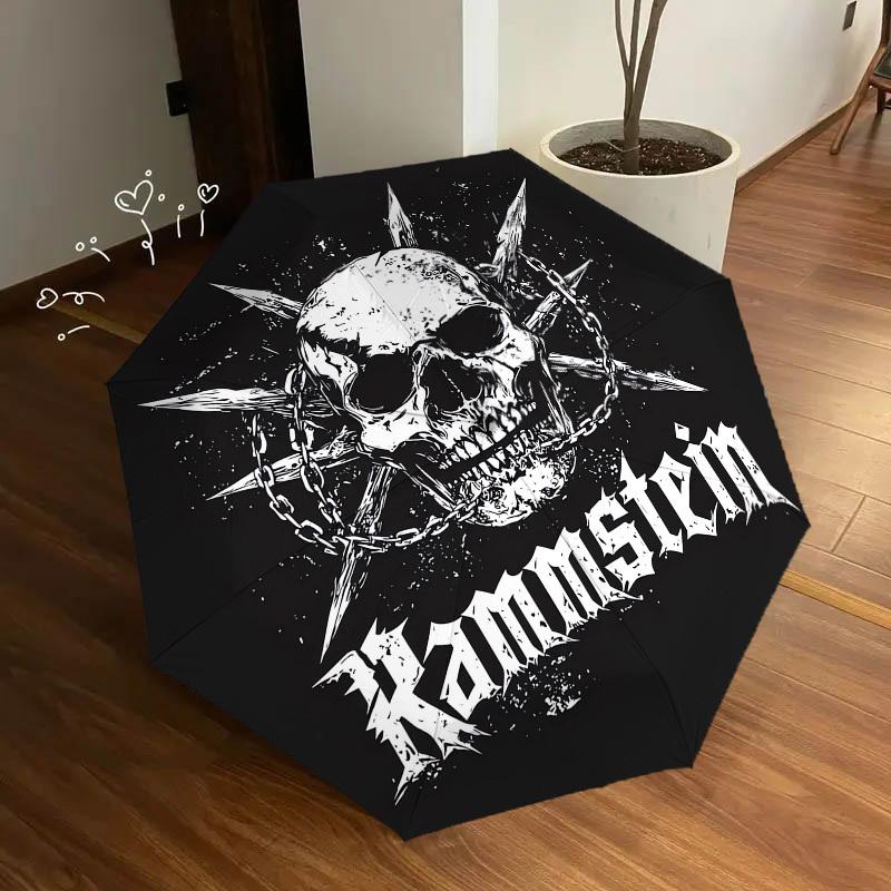 1 Stück Schädelketten Rammstein-Thema Hochwertiger Regenschirm, Automatisches Öffnen und Schließen, Multifunktionaler Regenschirm G0811013