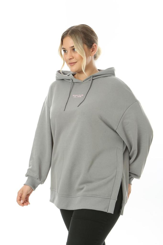 Women's Style Big Size Sweatshirt Large Size 3 Thread Hooded Sweatshirt With Side Zipper Slit