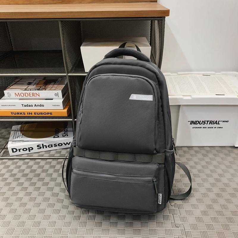 Men Solid Color Backpack Large Capacity Computer Bag Travel Couple Backpack Student Schoolbag