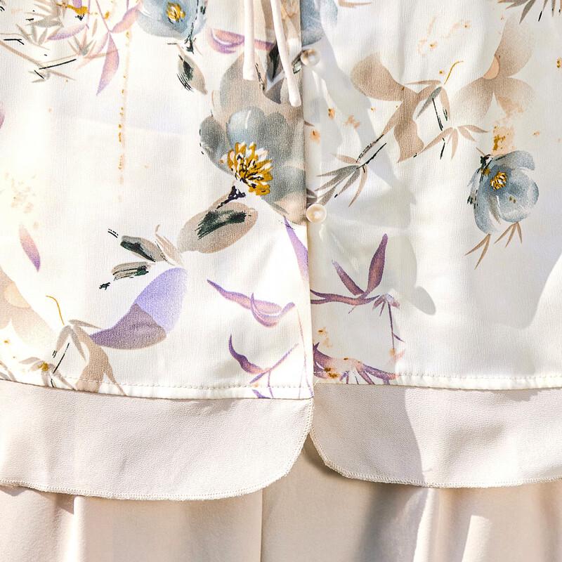 Pasite Women's New Chinese Style Printed Top and Pants Set