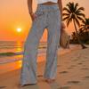 Women's Elastic Waist Straight Leg Long Pants Relaxed Fit Casual Plaid Striped Trousers