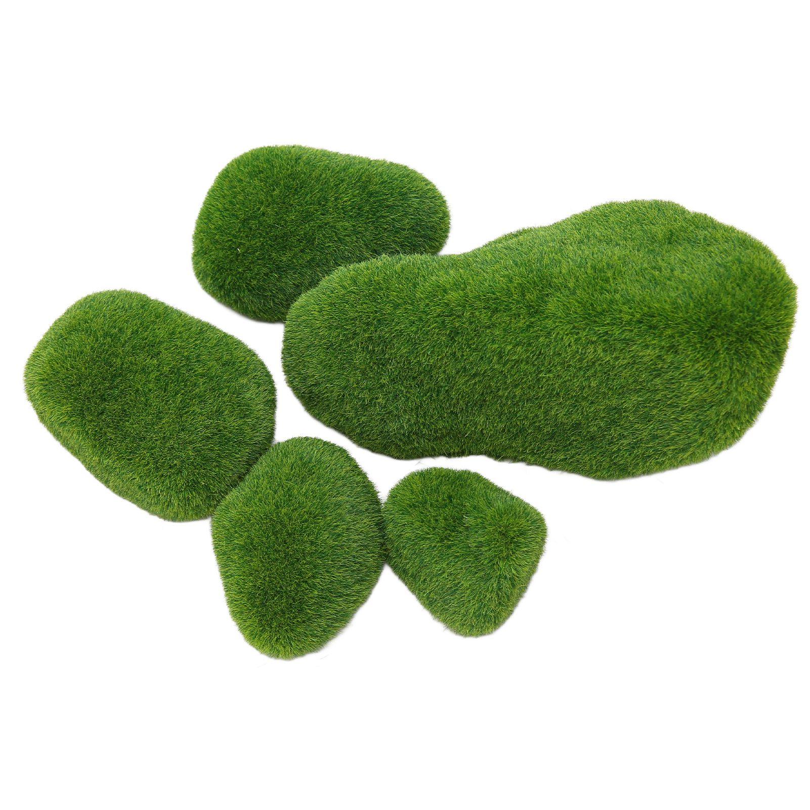 

5 размеров искусственные мховые камни смола флокирование декоративные зеленые мхом покрытые камни искусственный мох декор для аквариума зелёный