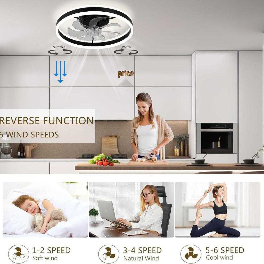 Modern Minimalist Ceiling Fan Light for Bedroom, UL Certified, 110V