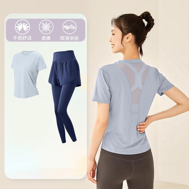 Tennis suit women's short-sleeved training clothes outdoor running quick-drying clothes thin badminton T-shirt fitness clothes