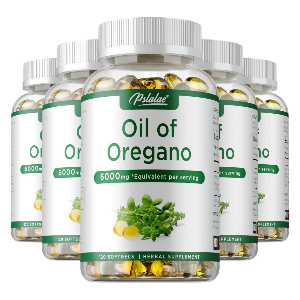 Capsule molli di olio di origano ad alta concentrazione, 6000 mg di estratti vegetali naturali, delicate e facilmente assorbibili, adatte sia per uomini che per donne.