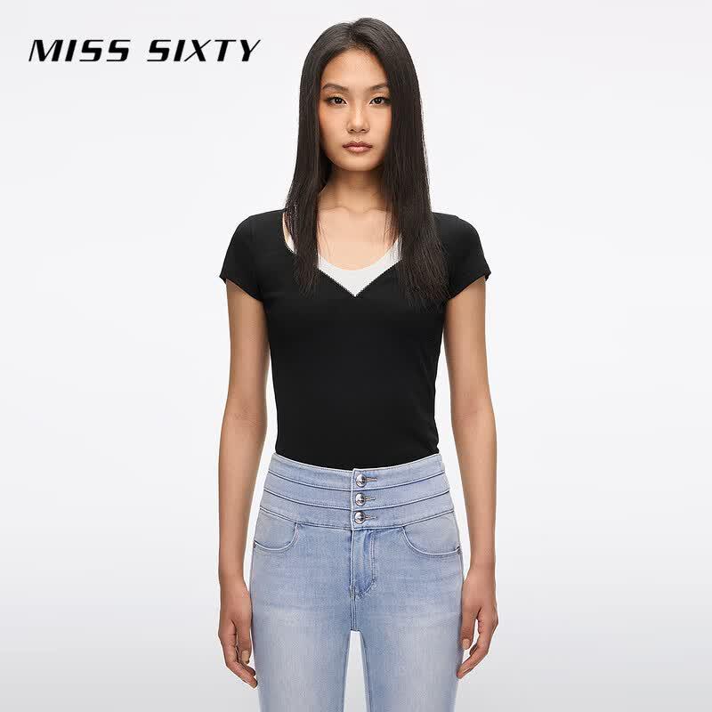 MISS SIXTY Women's Faux Two-Piece Slim Fit T-Shirt
