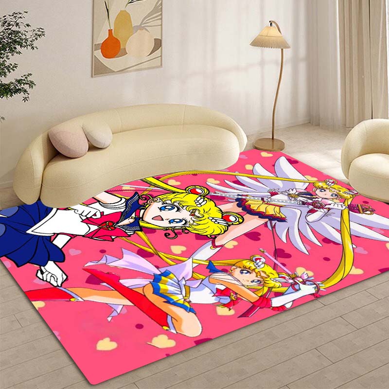 3DPretty Guardian Sailor Moon Pattern Rug, Non-slip Floor Mat, Suitable for Children's Playrooms, Bedrooms, Crawling Mats, Stain