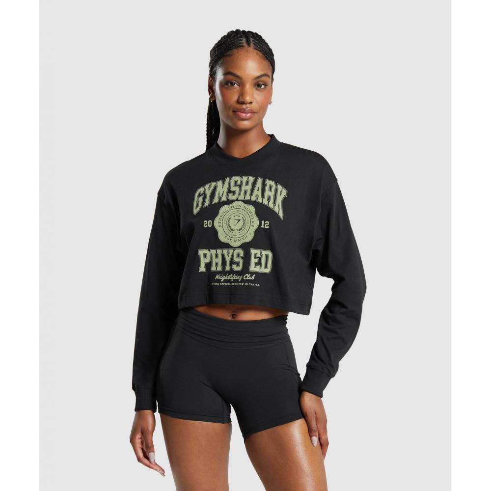 

Футболка с длинным рукавом GYMSHARK Phys Ed, черная B8A4G BB2J