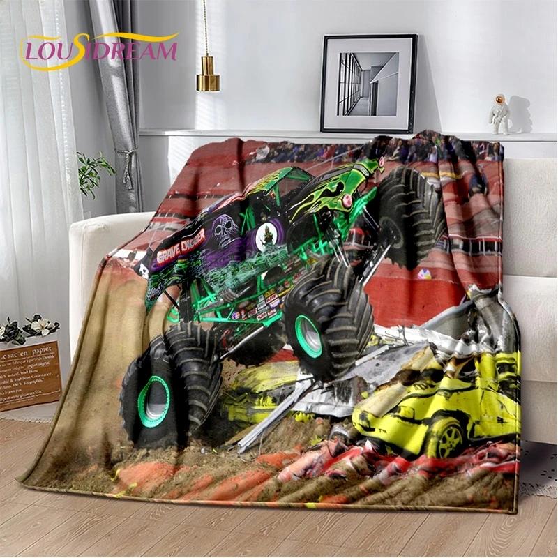 Monster Truck 3D Monster Jam Cartoon Soft Flannel Blanket for Bed Bedroom Sofa Picnic,Throw Blanket for Outdoor Leisure Nap Gift