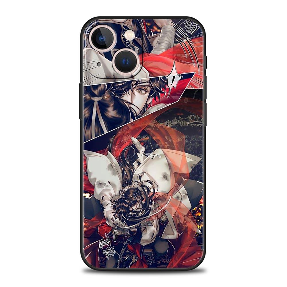 Luxury Phone Case For Apple iPhone 11 15 14 Pro MAX 12 13 7 8 Plus X XR XS MAX SE Silicone Black Cover Funda Tian Guan Ci Fu