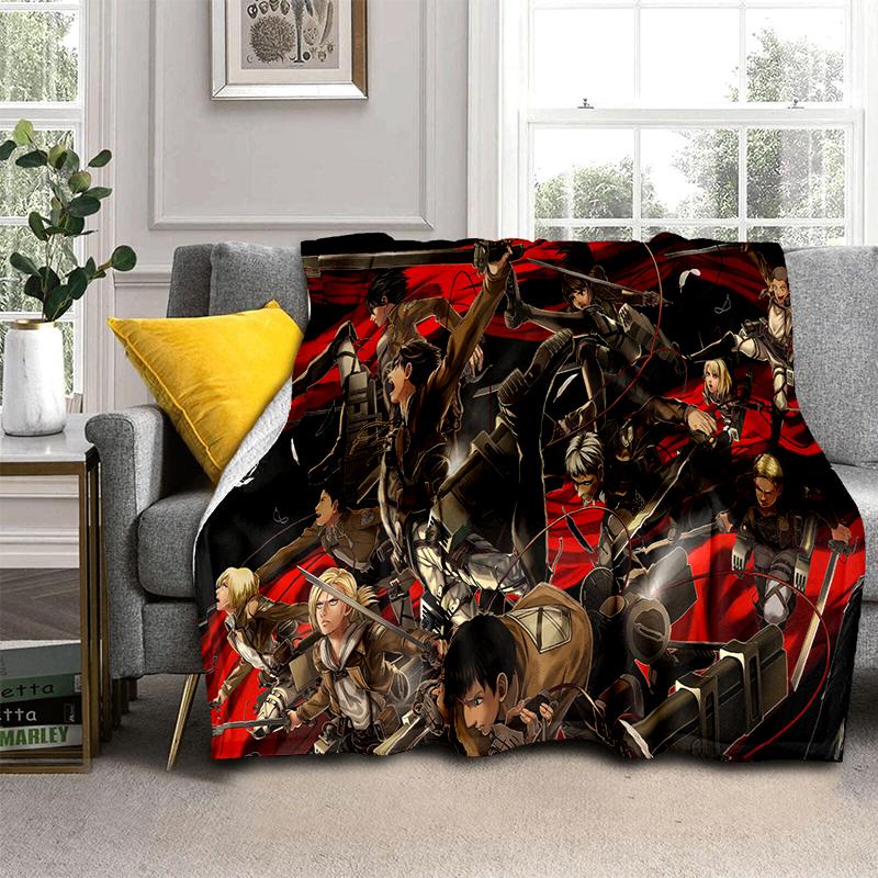 3D Cartoon Attack on Titan Eren Mikasa Anime Blanket,Soft Throw Blanket for Home Bedroom Bed Sofa Travel Picnic Cover Kids Gift