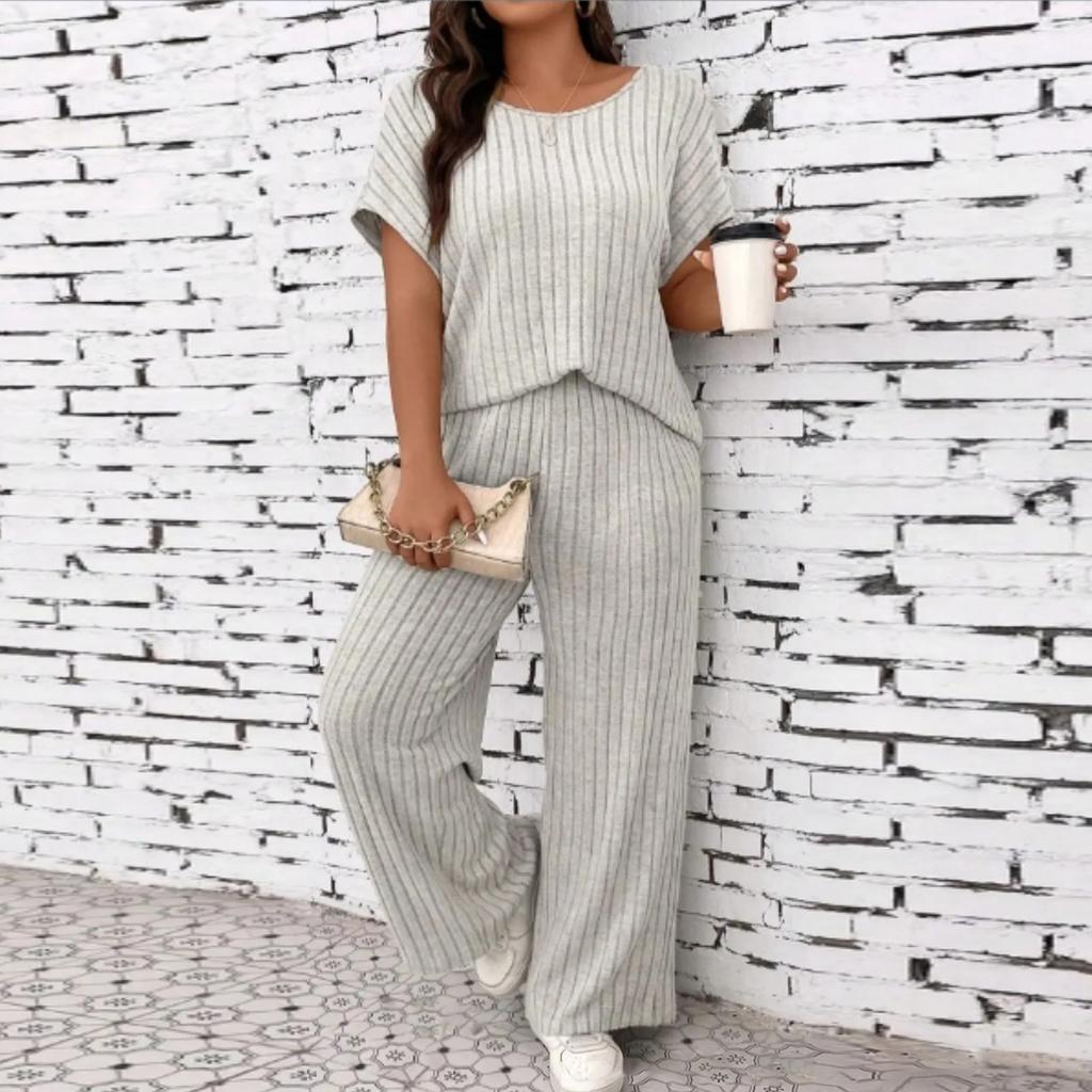 Women's Fashion  Color Casual Summer New Ribbed Top And Pants Set