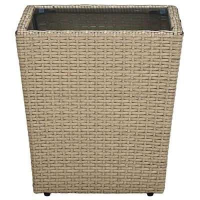 Side Table Beige 41.5 X 41.5 X 44 Cm Poly Rattan and Tempered Glass