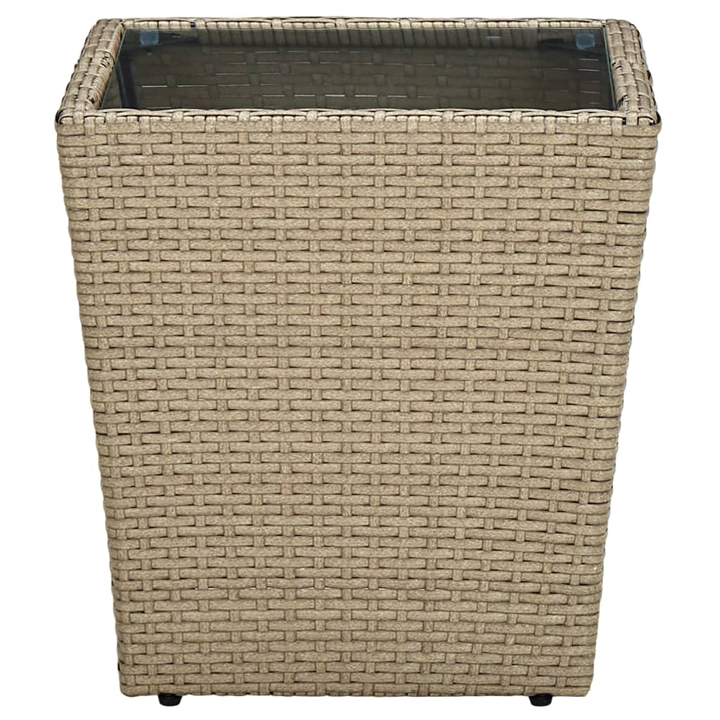 VidaXL Beistelltisch Beige 41,5x41,5x44 cm Poly Rattan und Hartglas