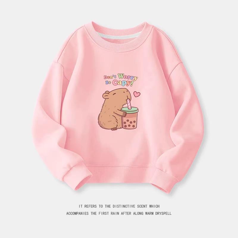 Cartoon Capybara Round Neck Sweatshirt for Boys and Girls - Spring/Autumn Long-Sleeve Shirt