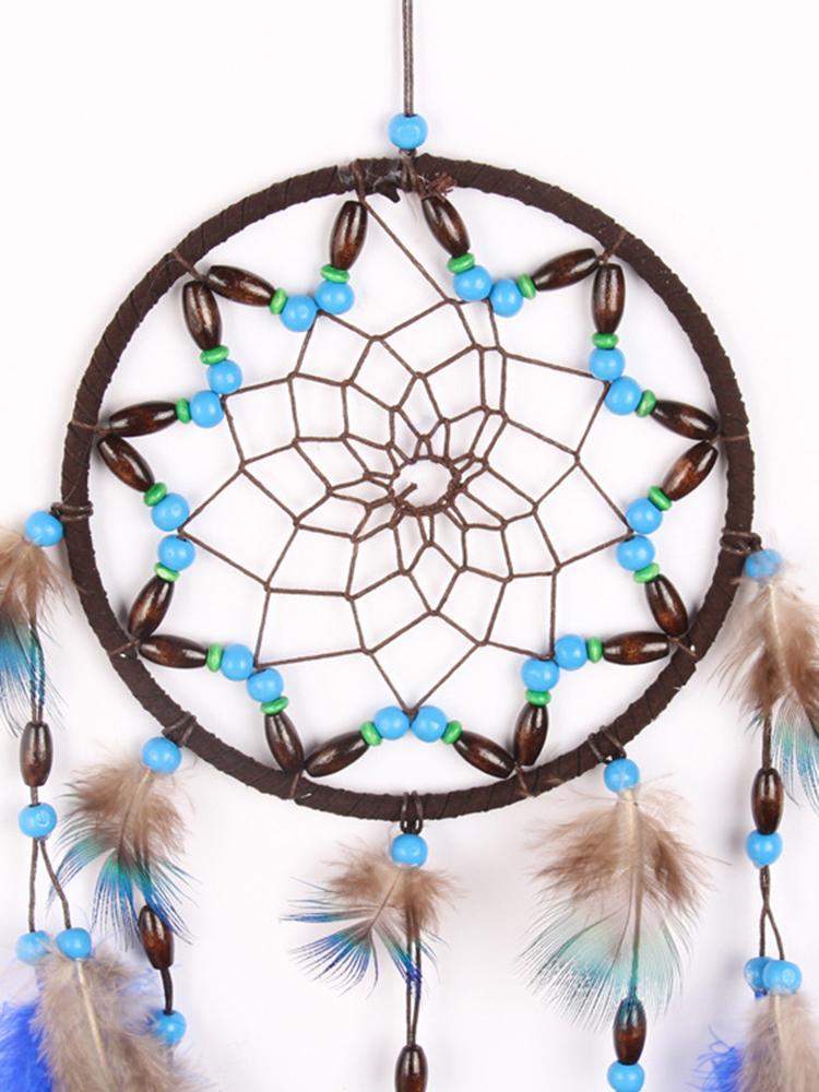 Creative Blue Feather Dream Catcher Wind Chime Hand-woven Car Pendant Holiday Birthday Gift Garden Bedroom Home Hanging Ornament