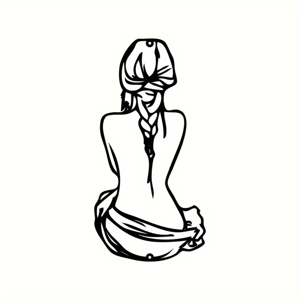 Braid Hair Woman Wall Sign Minimalist Line Art Metal Decor, Modern Woman Shape Wall Art, Stylish Home Accent & Housewarming Gift