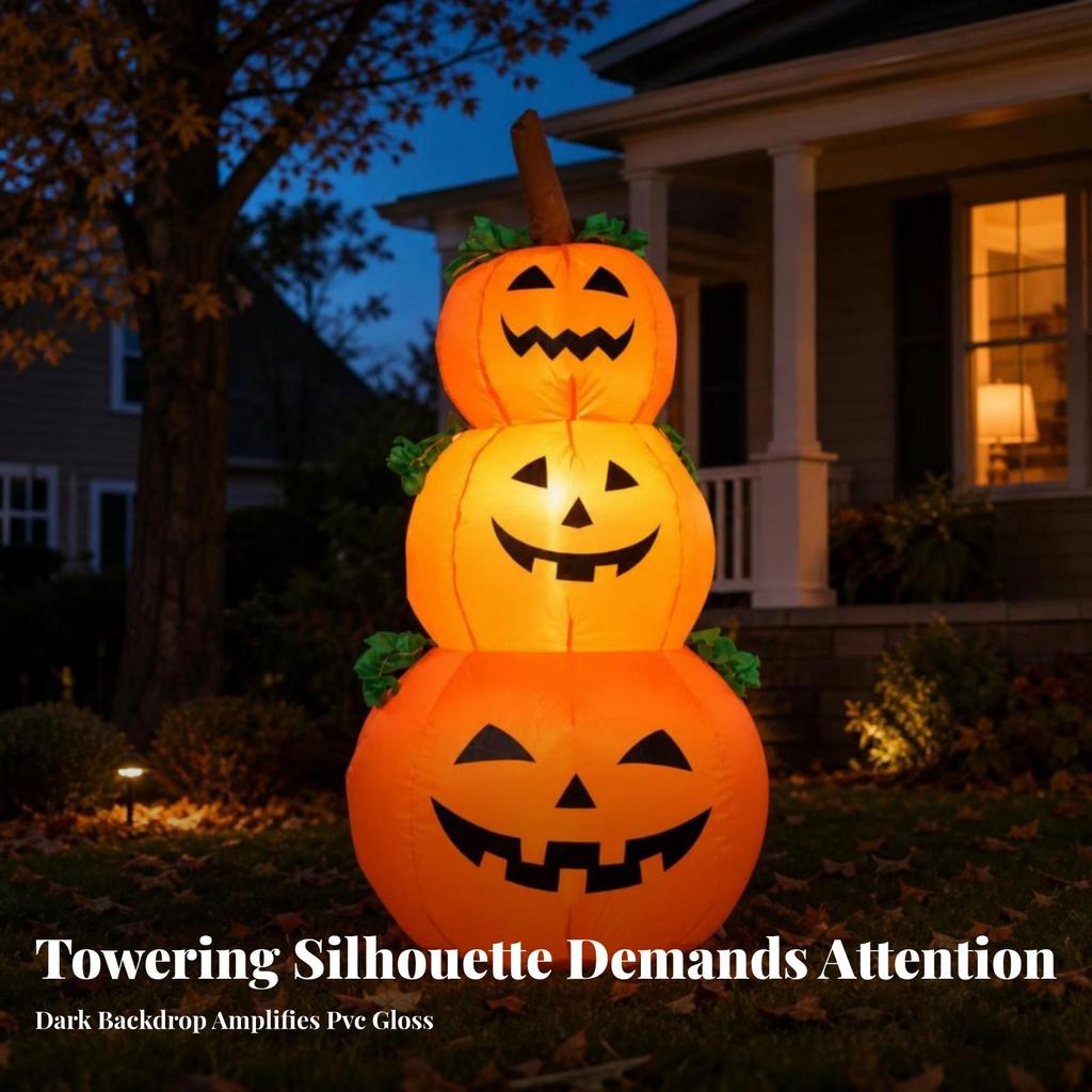 Inflatable JackO'Lantern Stack | Lightweight PVC Material, Stacked Pumpkin Figure, for Yard