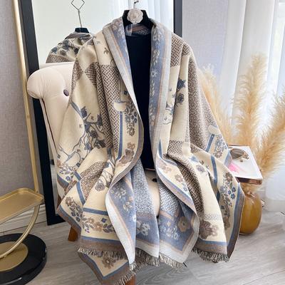 New Women's Thick Jacquard Faux Cashmere Flower Scarf - Warm Simple Shawl for Autumn & Winter