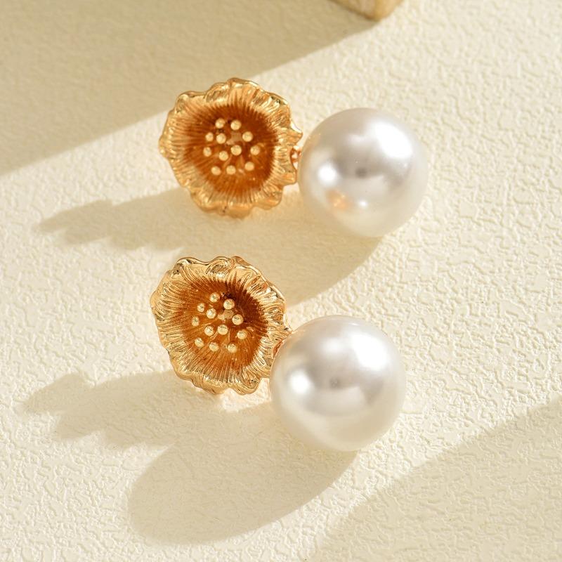 Fashion Alloy Flower Stud Earrings Fulok Pearl Earrings Light Luxury Premium Earrings