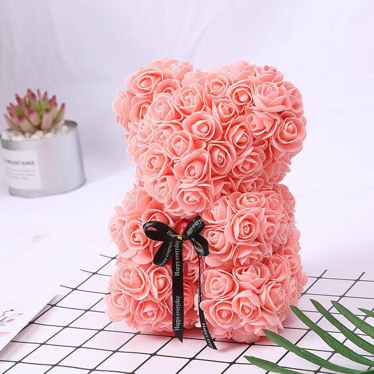 Orso di Fiori di Rosa Teddy Artificiale da 25 cm con Scatola Regalo Romantico di San Valentino Fidanzata Donne Anniversario Forniture per Feste di Matrimonio