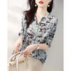 Fashionable Retro Polka Dot Five Quarter Sleeved Shirt Summer Loose Fit Revealing Belly Mid Sleeved V-neck Top