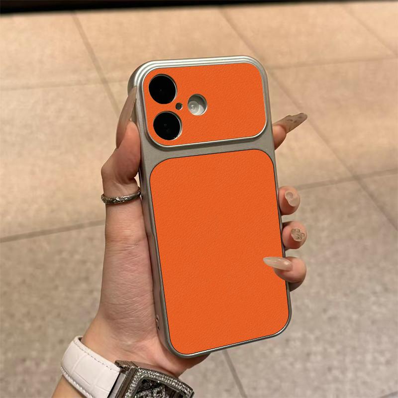 Large Window Synthetic Leather Casing for iPhone Pure Orange Printed Patterned Plain Shell Soft Case Protective Cover | BP B031