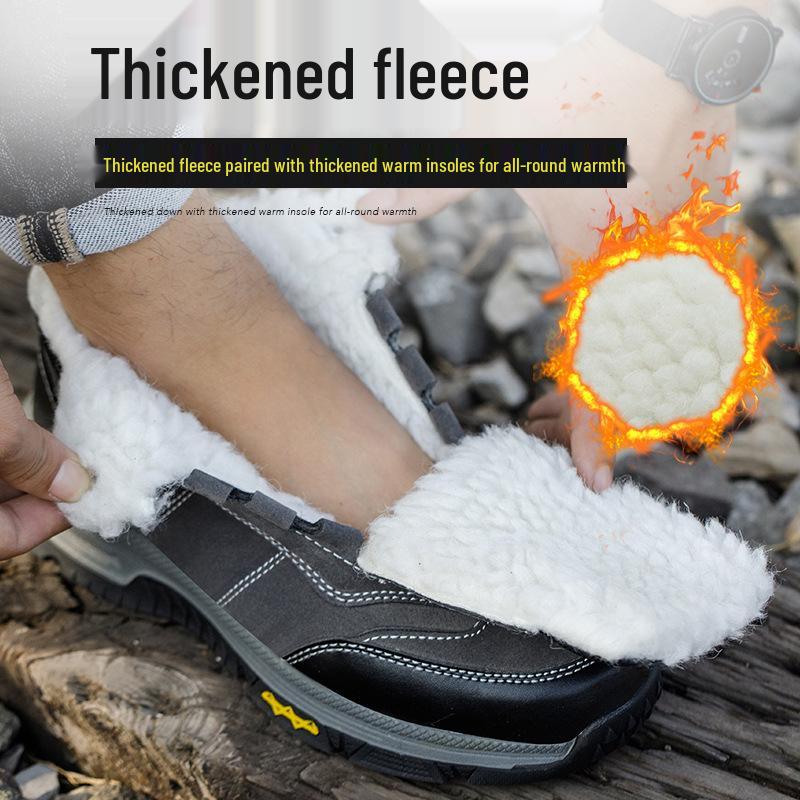 נעלי עבודה חורפיות מכותנה נגד החלקה ועמידות בפני חדירה, להגנה על העבודה, עם סוליית גומי עבה.