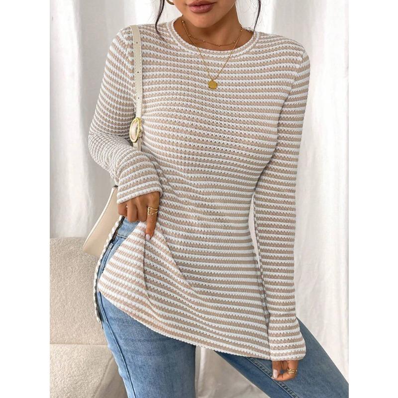 New Round-neck Slit Long-sleeved Versatile Casual Women's Base Layer T-shirt
