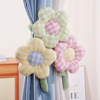 90cm Cartoon Household Toys Multifunctional Lattice Sunflowers Plush Plants Baby Bed Decor Room Decoration Curtain Buckle Gifts