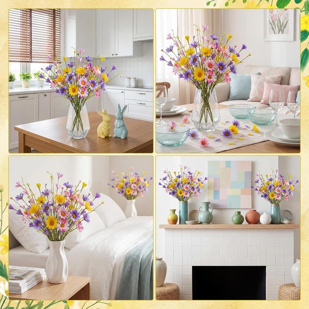 10pcs Spring Artificial Daisies Flower Stems 17 Inches Fake Wildflowers Arrangement Spring Floral Picks with Colorful Daisies and Forsythia