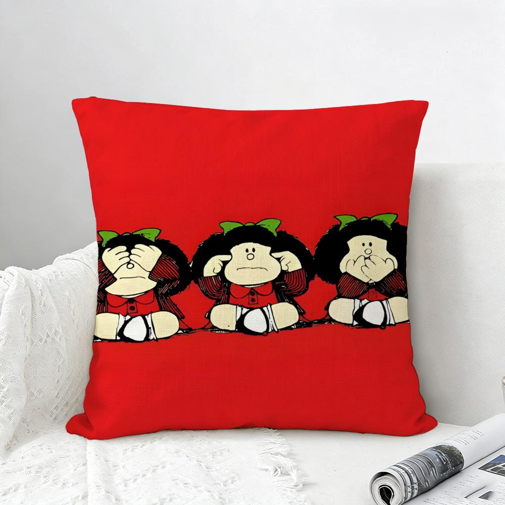 Comic Mafalda Cushion Cover Natural Linen Pillowcase Set AllinOne Decor for Sofa Bedroom Chair