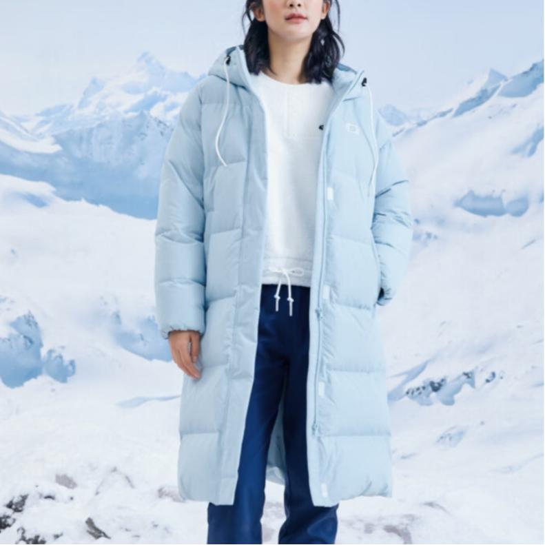 Skechers Colorful Casual Series Solid Color Woven Hooded Mid-Length Down Jacket Women outerwear Cashmere-Blue L422W144-00F5