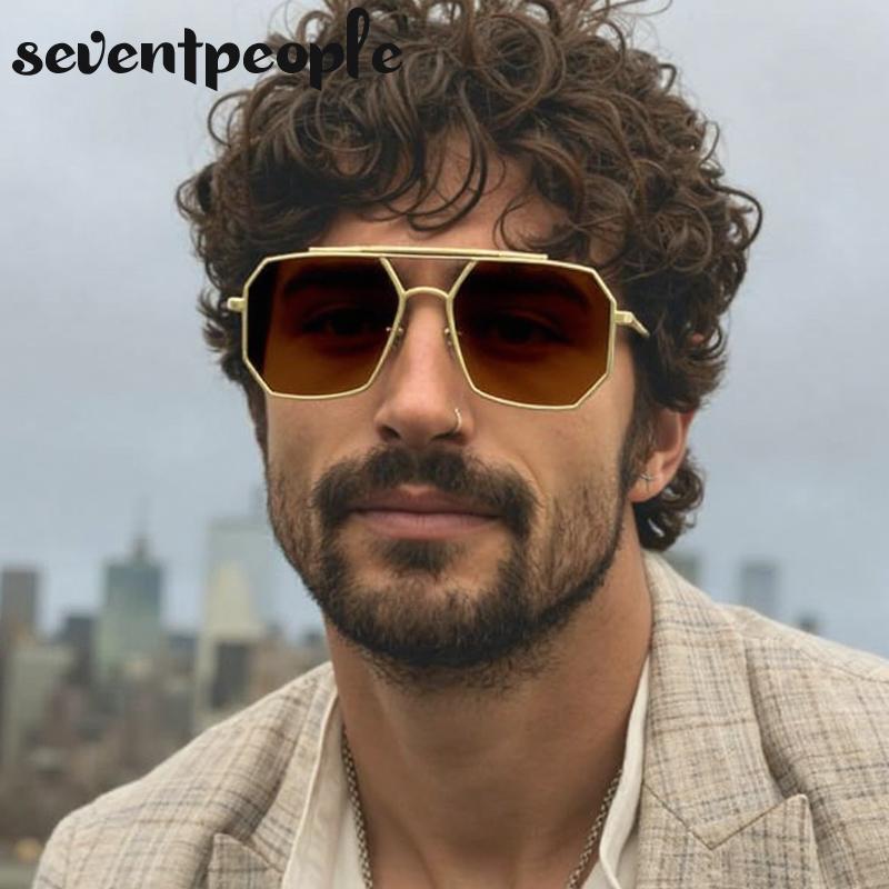 Steampunk Metal Square Sunglasses Men  Luxury Brand Vintage Double Beam Driving Sunglass Trendy Punk Shades For Male UV400
